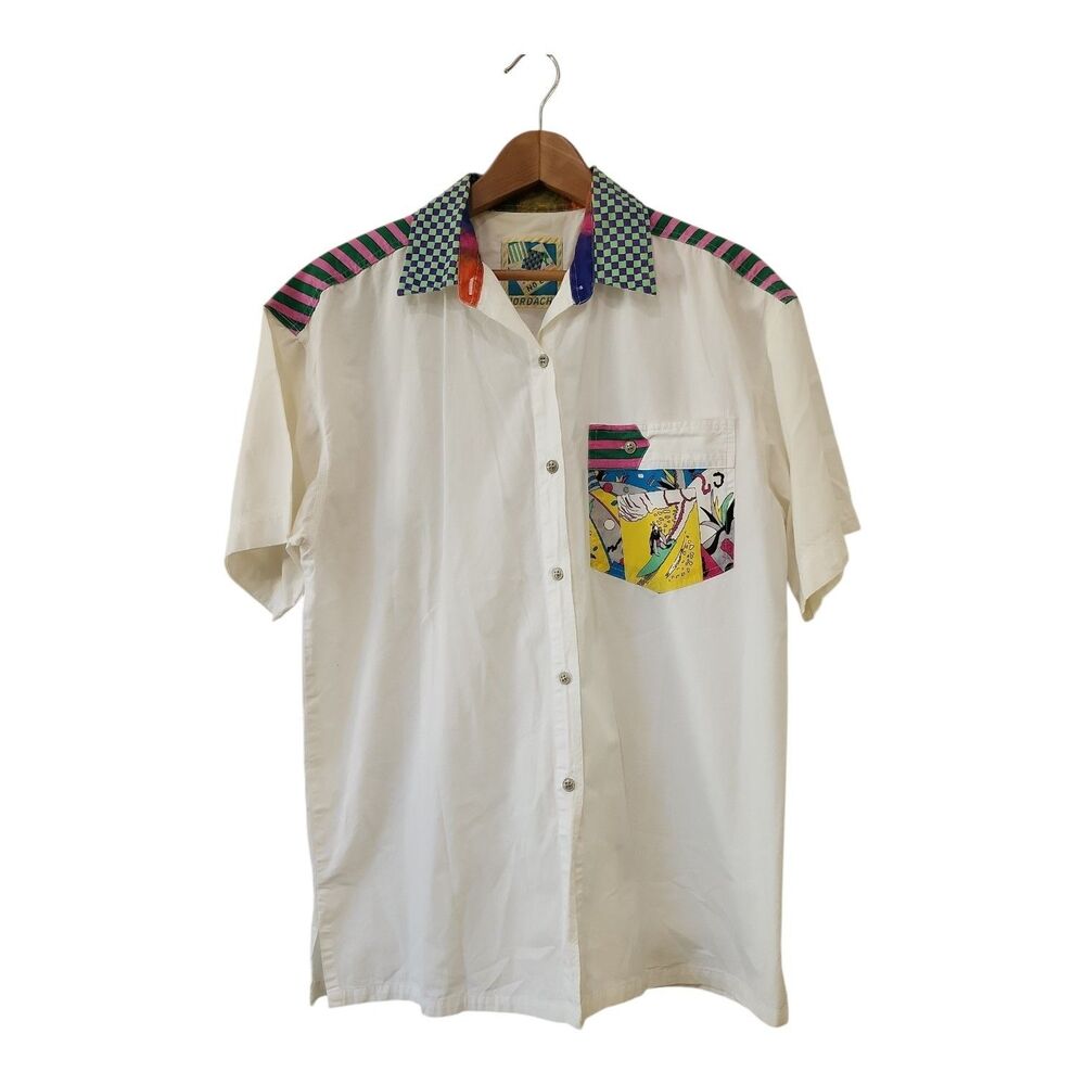 Jordache NO EXIT Shirt Men's Large Abstract Surfer Button Down Vtg 80's/90's